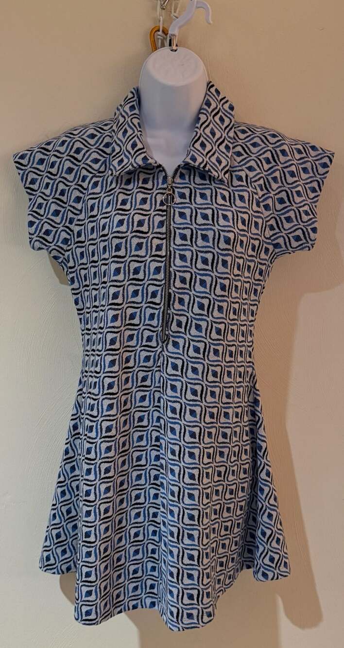Urban Outfitters Geometric Print Zip Collar Dress Size L Blue White